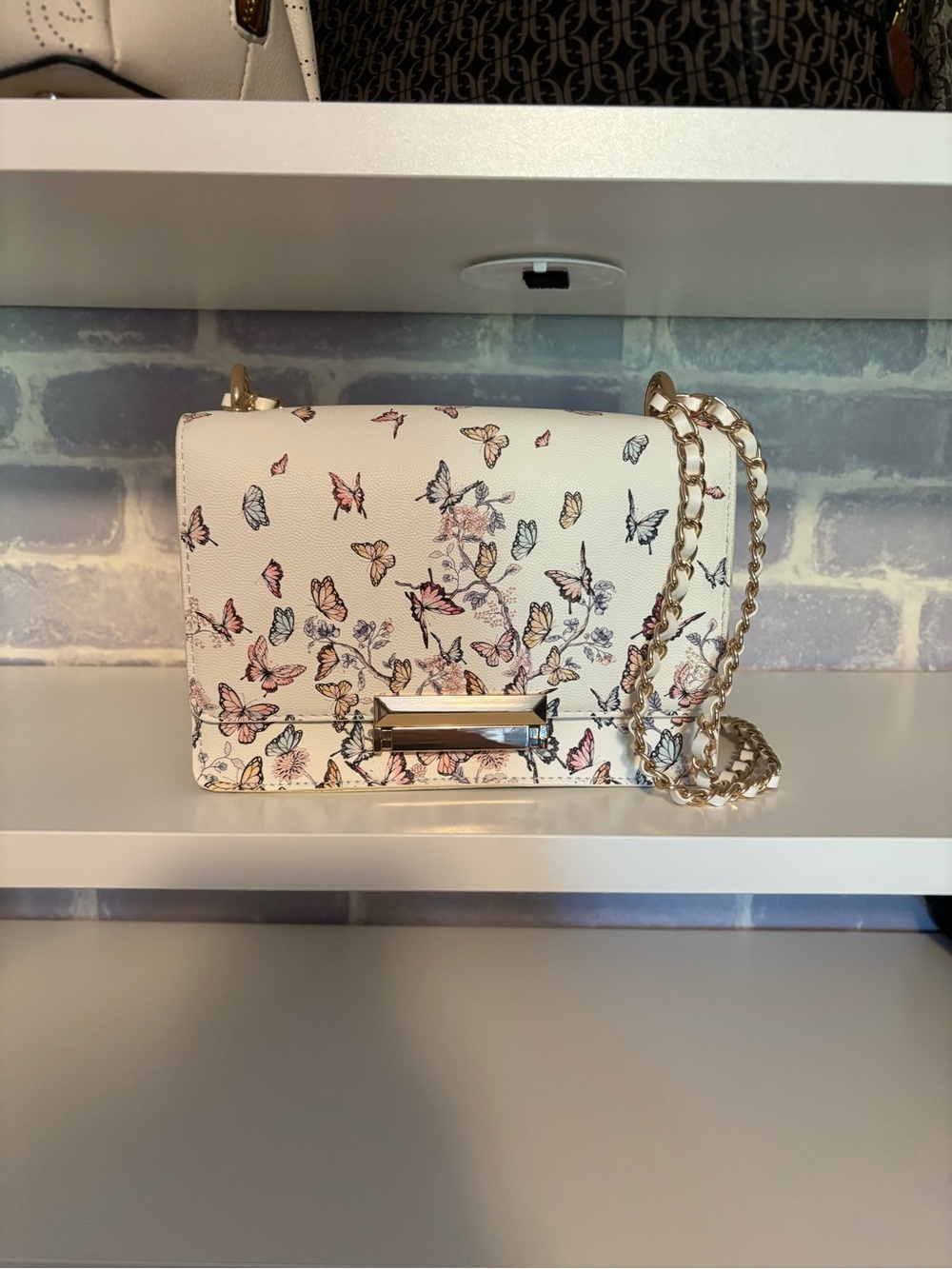 Aldo Butterfly Print Chain Shoulder Bag - White